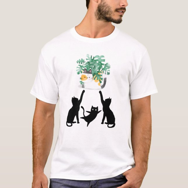 Camiseta Cute Cats Playing with Plants | Silhouette Design (Anverso)
