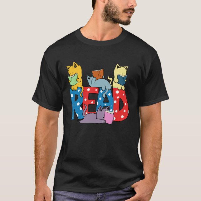 Camiseta cute cats reading books librarian teacher graphic (Anverso)