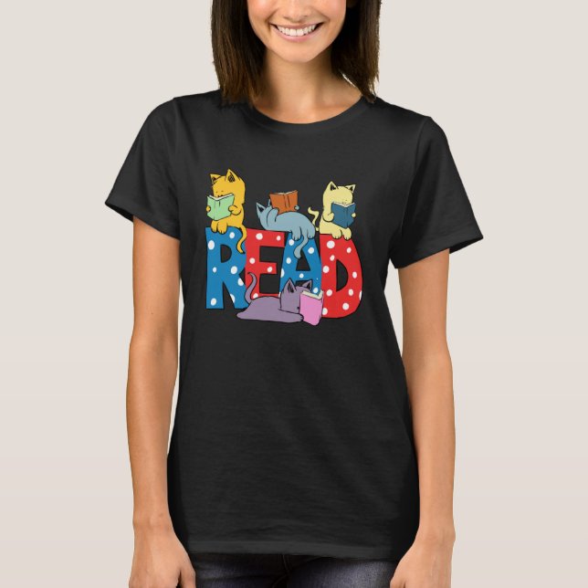 Camiseta cute cats reading books librarian teacher graphic (Anverso)