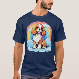 Camiseta Cute Cavalier King Charles Spaniel Rainbow Cloud P