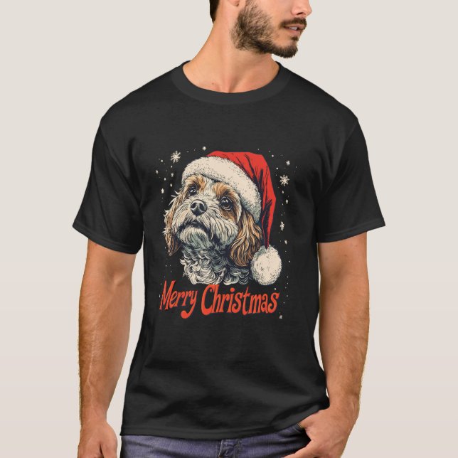 Camiseta Cute Cavapoo Santa Hat Feliz Navidad Perro Lo (Anverso)