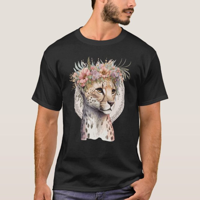 Camiseta Cute Cheetah Flower Crown Boho Aesthetic (Anverso)