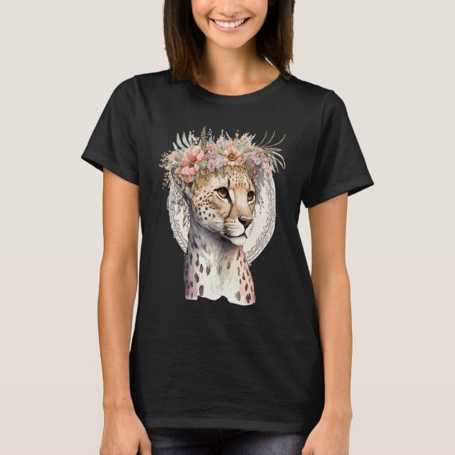 Camiseta Cute Cheetah Flower Crown Boho Aesthetic (Anverso)
