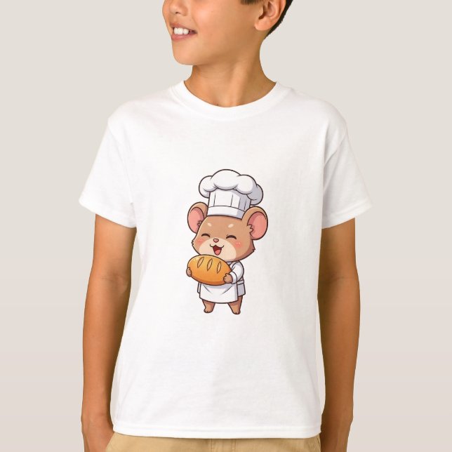 Camiseta Cute Chef Mouse Holding Fresh Bread Kids (Anverso)