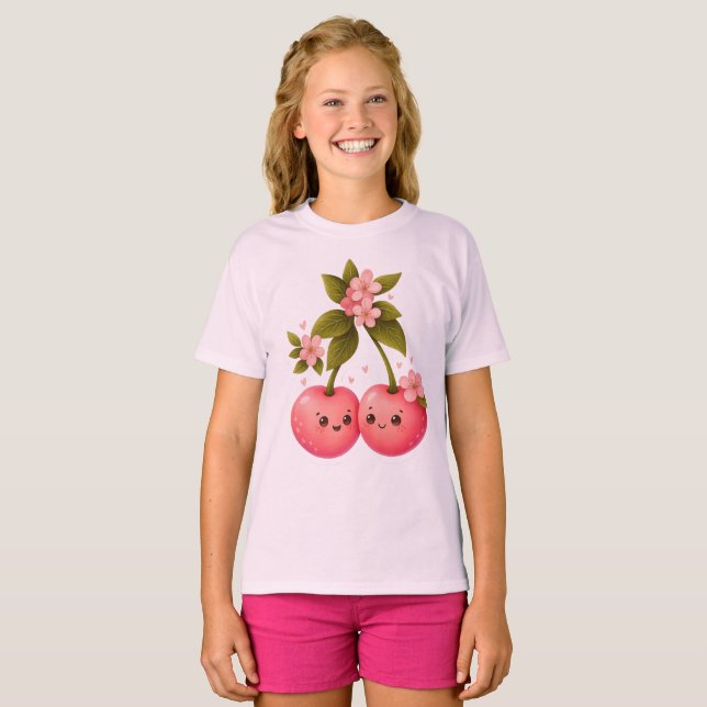 Camiseta Cute Cherry Love Sticker (Anverso completo)