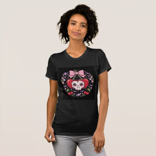 Camiseta Cute Cherry Skull Halloween Tee para Mujeres