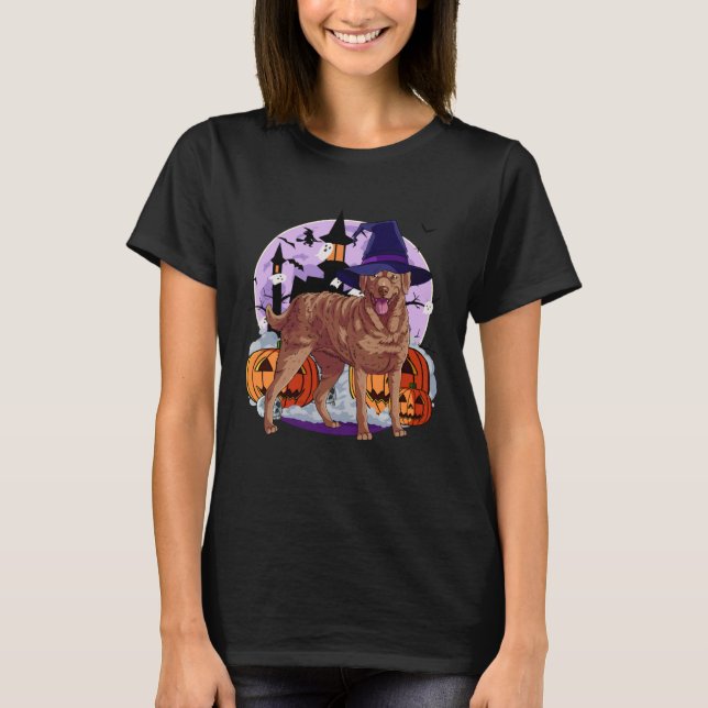 Camiseta Cute Chesapeake Bay Retriever Halloween Witch Pump (Anverso)