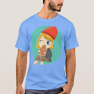 Camiseta Cute Chibi Chica Comer Pizza53 160