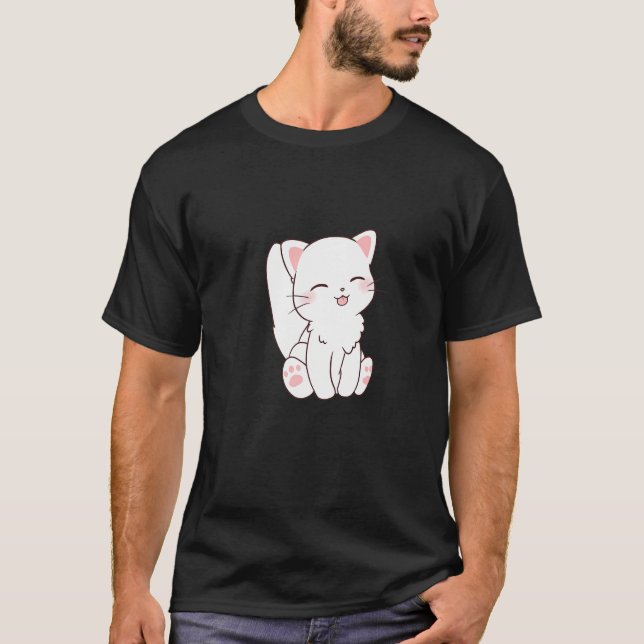 Camiseta Cute Chibi Círculo de gato blanco Tonga Stictout (Anverso)