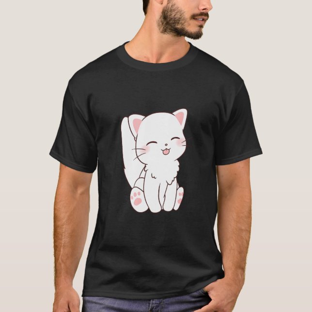 Camiseta Cute Chibi Círculo de gato blanco Tonga Stictout (Anverso)