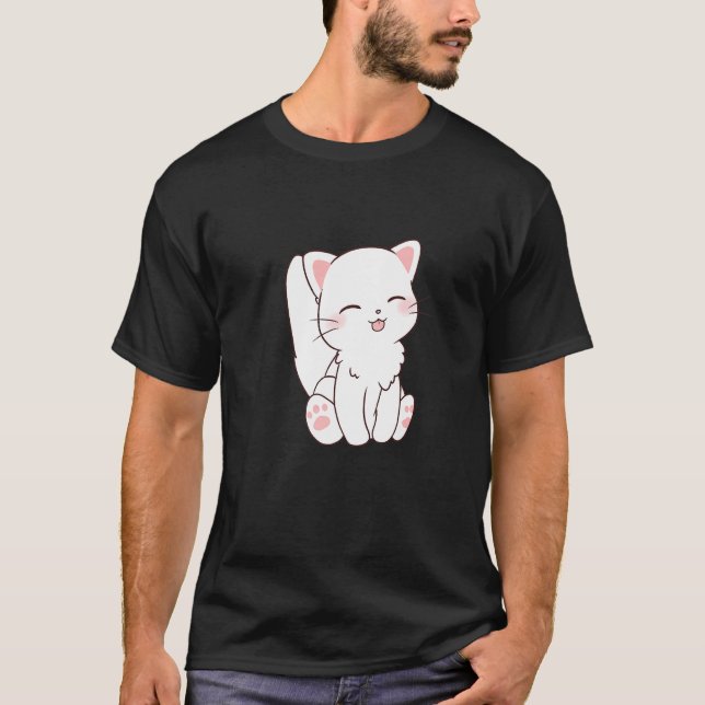 Camiseta Cute Chibi Círculo de gato blanco Tonga Stictout (Anverso)