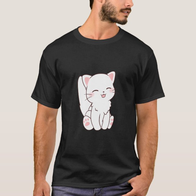 Camiseta Cute Chibi Círculo de gato blanco Tonga Stictout (Anverso)