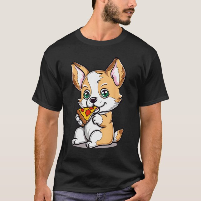 Camiseta Cute Chibi Corgi Eating Pizza (Anverso)