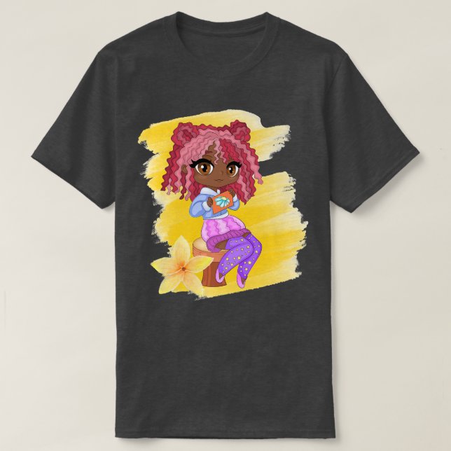 Camiseta Cute Chibi Gacha Style Fashion Brown Girl with Flo (Diseño del anverso)
