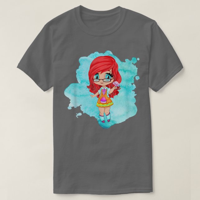 Camiseta Cute Chibi Gacha Style Fashion Girl with Flower  (Diseño del anverso)