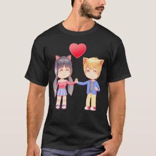 Camiseta Cute Chibi Kawaii Anime Chica Y Niño Con Corazón