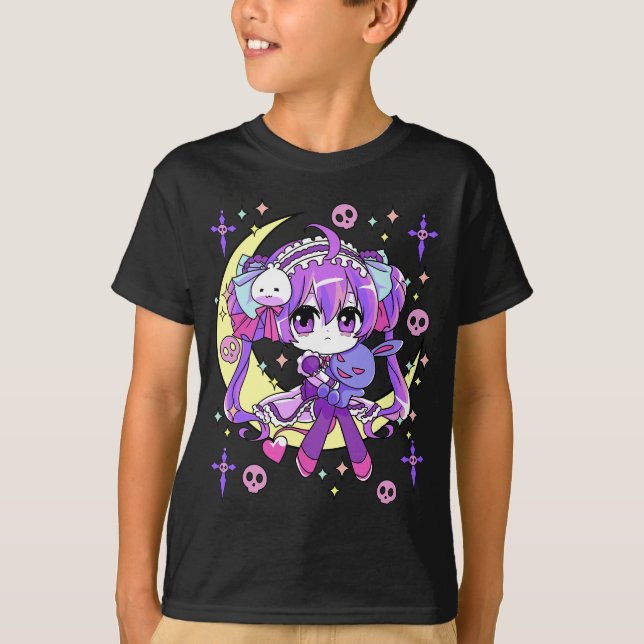 Camiseta Cute Chibi Kawaii Anime Chicas Pastel Gótico para (Anverso)