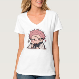 Camiseta Cute Chibi Rey Malhumorado Sticker - Cabello Rosa