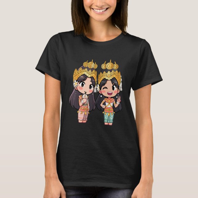 Camiseta Cute Chibi Style Camboyano Khmer Apsara Bff Friend (Anverso)