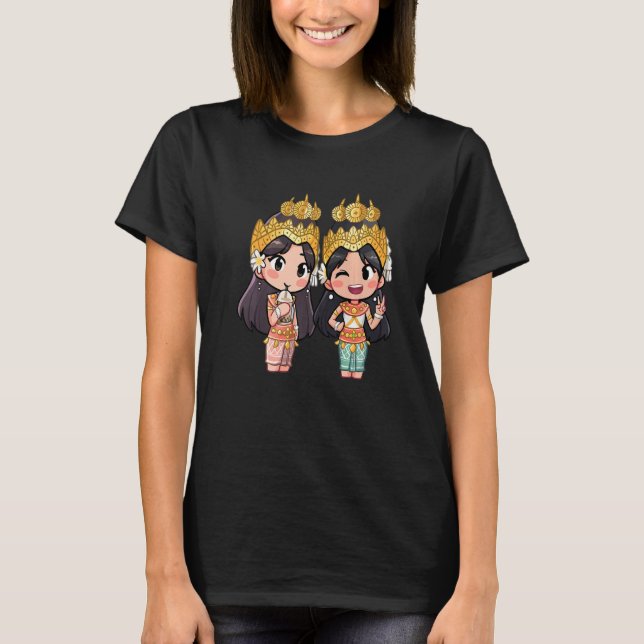 Camiseta Cute Chibi Style Camboyano Khmer Apsara Bff Friend (Anverso)