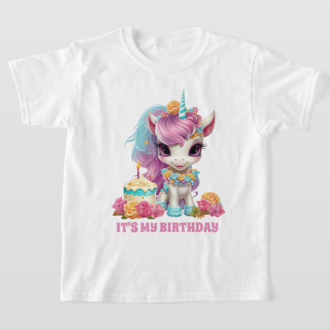 Camiseta Cute chica unicorn Fiesta de cumpleaños (Distribución)