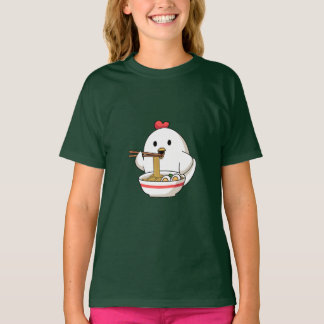 Camiseta Cute Chicken Eating Ramen Noodles Kawaii Illustrat