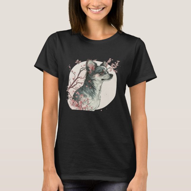 Camiseta Cute Chihuahua Cherry Blossom Dog Breed Japanese S (Anverso)