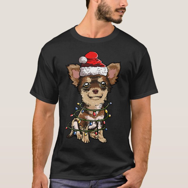 Camiseta Cute Chihuahua Santa Christmas Tree enciende Navid (Anverso)