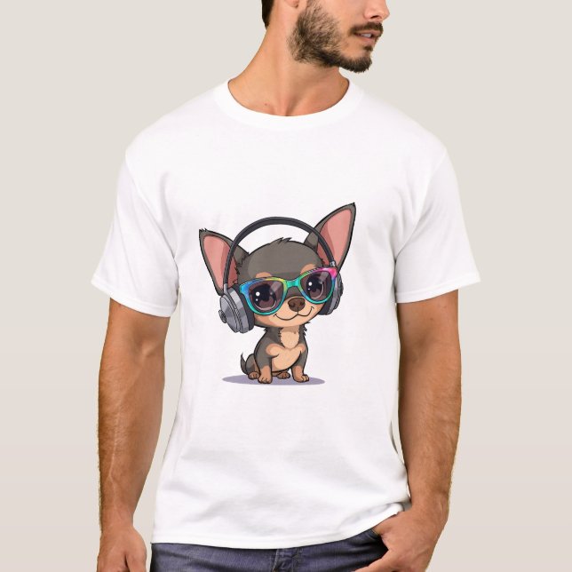 Camiseta Cute Chihuahua With Headphone & Sunglasses (Anverso)