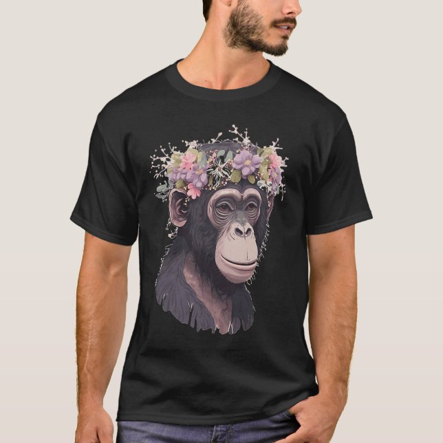 Camiseta Cute Chimp Chimpanzee Flower Crown Floral Ape Monk (Anverso)