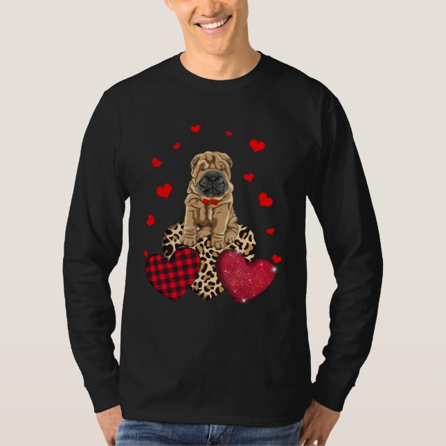 Camiseta Cute Chinese Shar Pei With Leopard Red Plaid Heart (Anverso)