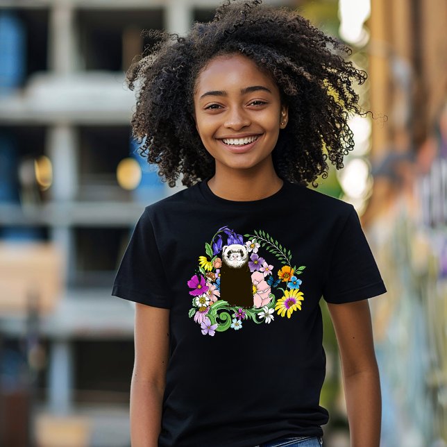 Camiseta Cute Chocolate Sable Ferret Floral Verde (Subido por el creador)