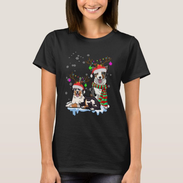 Camiseta Cute Christmas Australian Shepherd Santa Hats Rein (Anverso)