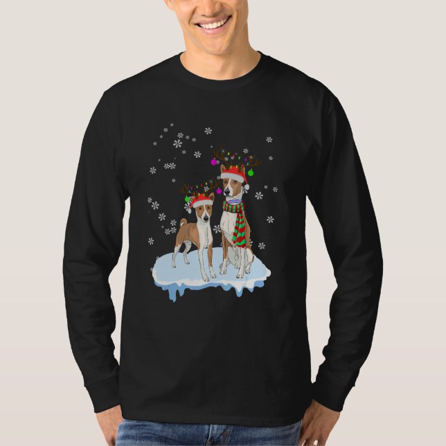 Camiseta Cute Christmas Basenji Santa Hats Reindeer Dog (Anverso)