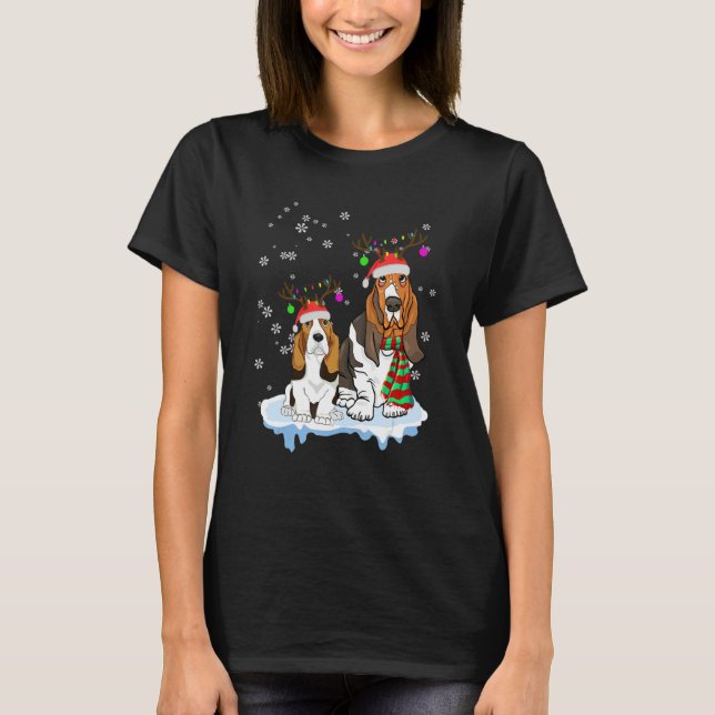 Camiseta Cute Christmas Basset Hound Santa Hats Reindeer Do (Anverso)