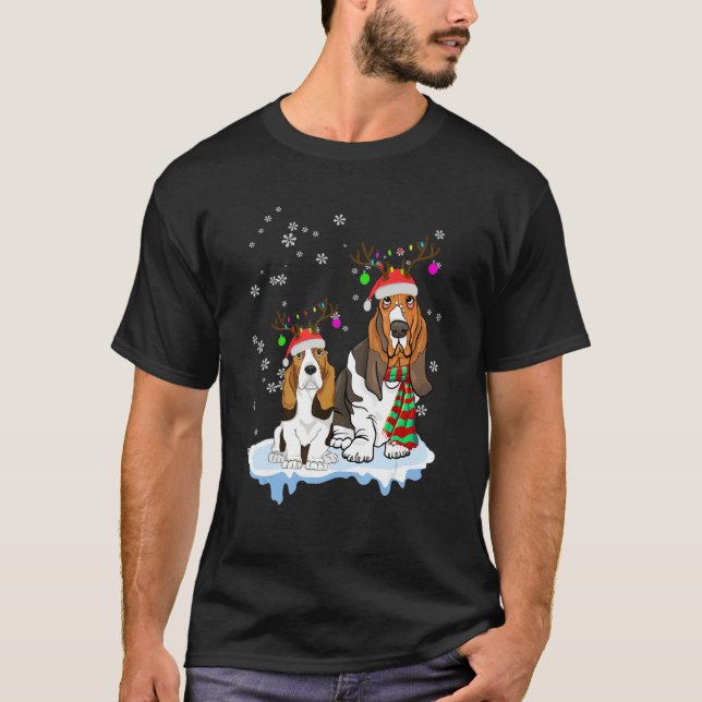 Camiseta Cute Christmas Basset Hound Santa Hats Reindeer Do (Anverso)