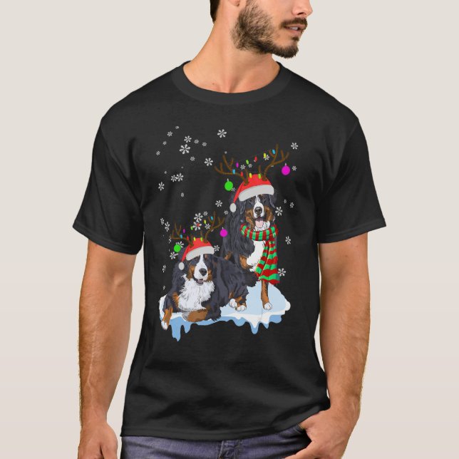 Camiseta Cute Christmas Bernese Mountain Santa Hats Reindee (Anverso)