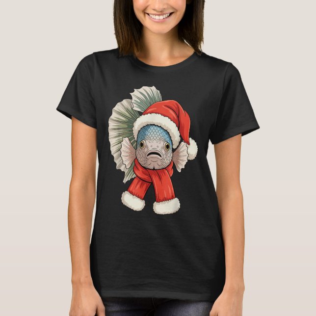 Camiseta Cute Christmas Betta Fish Santa  (Anverso)