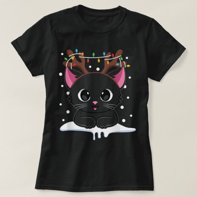 Camiseta Cute Christmas Black Cat Design (Diseño del anverso)