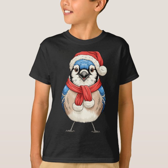 Camiseta Cute Christmas Blue Jay Santa Bird Watching  (Anverso)