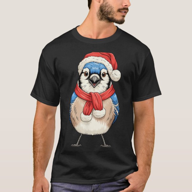 Camiseta Cute Christmas Blue Jay Santa Bird Watching  (Anverso)