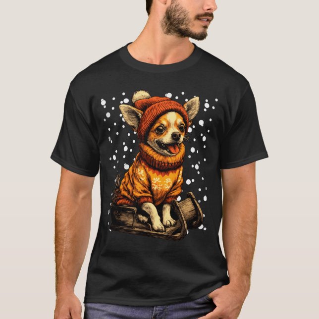 Camiseta Cute Christmas Chihuahua Sledding In Snow Funny Wi (Anverso)