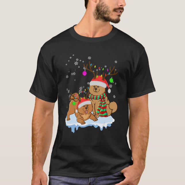 Camiseta Cute Christmas Chow Chow Santa Hats Reindeer Dog (Anverso)