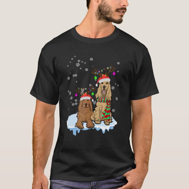Camiseta Cute Christmas Cocker Spaniel Santa Hats Reindeer  (Anverso)