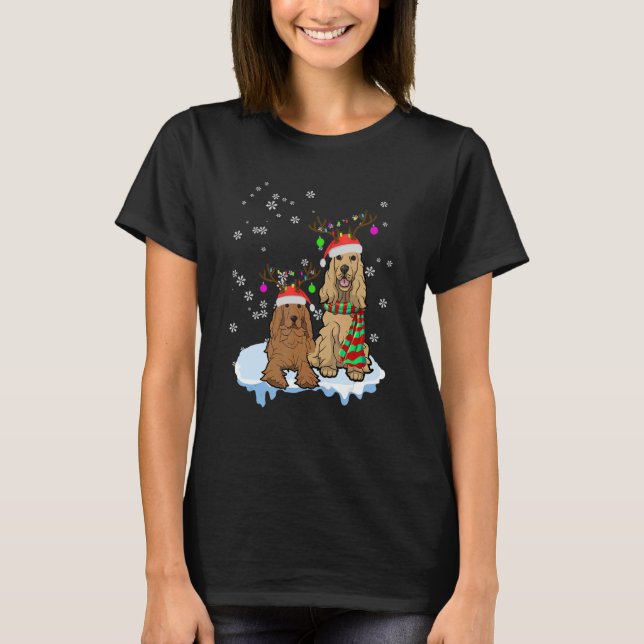 Camiseta Cute Christmas Cocker Spaniel Santa Hats Reindeer  (Anverso)