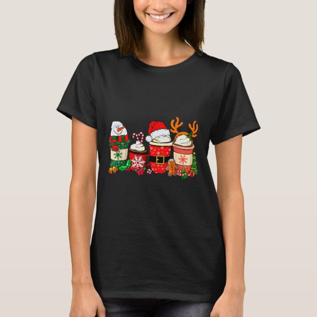 Camiseta Cute Christmas Coffee Shirt Snowman Deer Santa Cof (Anverso)