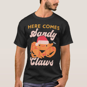 Camiseta Cute Christmas Crab Pun Santa Hat, Aquí viene la a