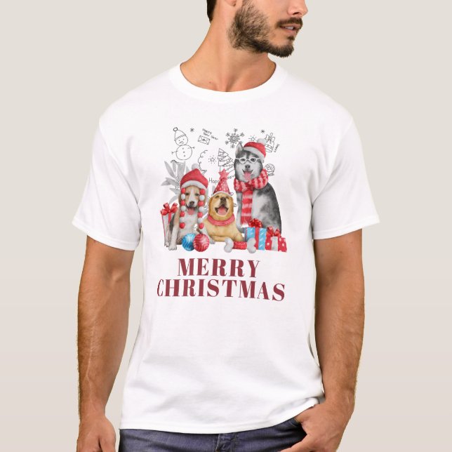 Camiseta 🐶 Cute Christmas Dogs with Gifts – Festive Merry  (Anverso)