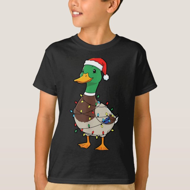 Camiseta Cute Christmas Duck Mallard With Xmas Lights  (Anverso)