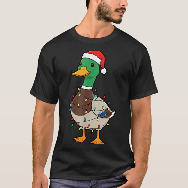 Camiseta Cute Christmas Duck Mallard With Xmas Lights  (Anverso)